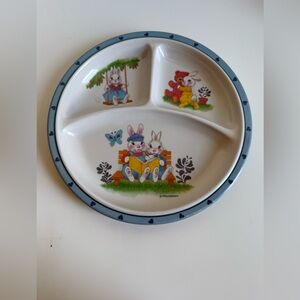 Vintage PFALTZGRAFF Bunny Rabbits 3-Section Melmac Round Plate Selandia Toddler